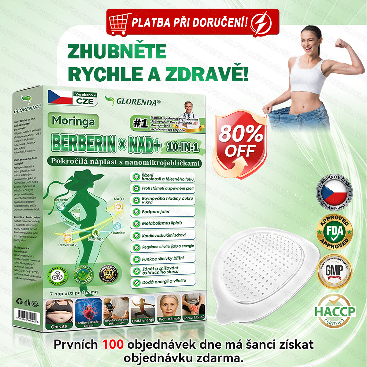🎒Oficiální obchod|𝑮𝑳𝑶𝑹𝑬𝐍𝐃𝗔® Moringa·Berberin×NAD+10-v-1 Pokročilá Nano Mikronáplňová Náplast (pouze jednou denně, viditelné změny během 7 dní) ✅ Pro osoby s obezitou, povolenou kůží, cukrovkou, spánkovou apnoe, problémy se klouby a dalšími obtížemi.